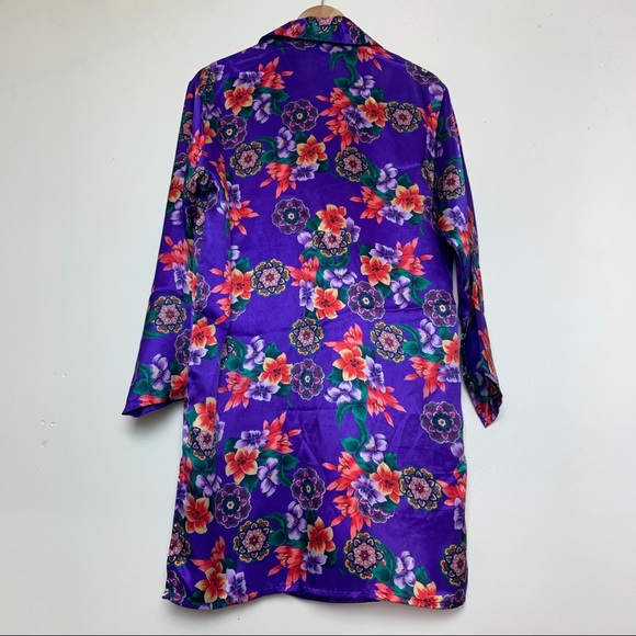 Vintage Purple Floral Button Long Line Jacket Blouse Women’s Size Small - Picture 6 of 9